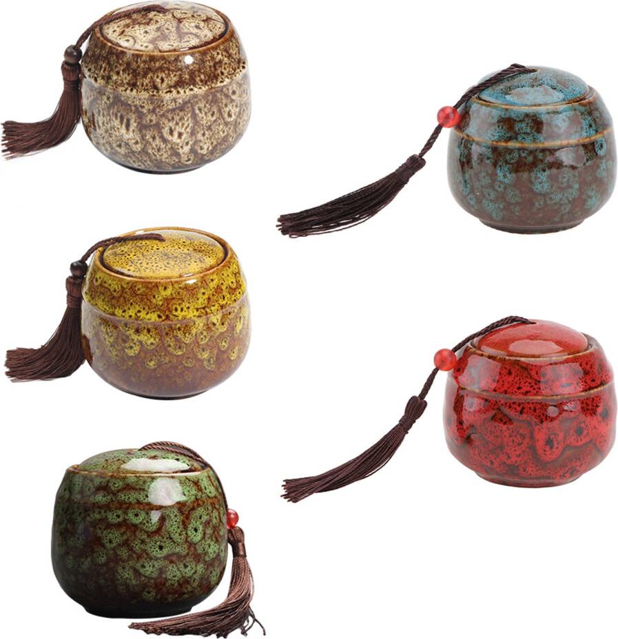 Inoomp Ceramic Tea Canisters Sealing Storage Jars Kitchen Container 5pcs