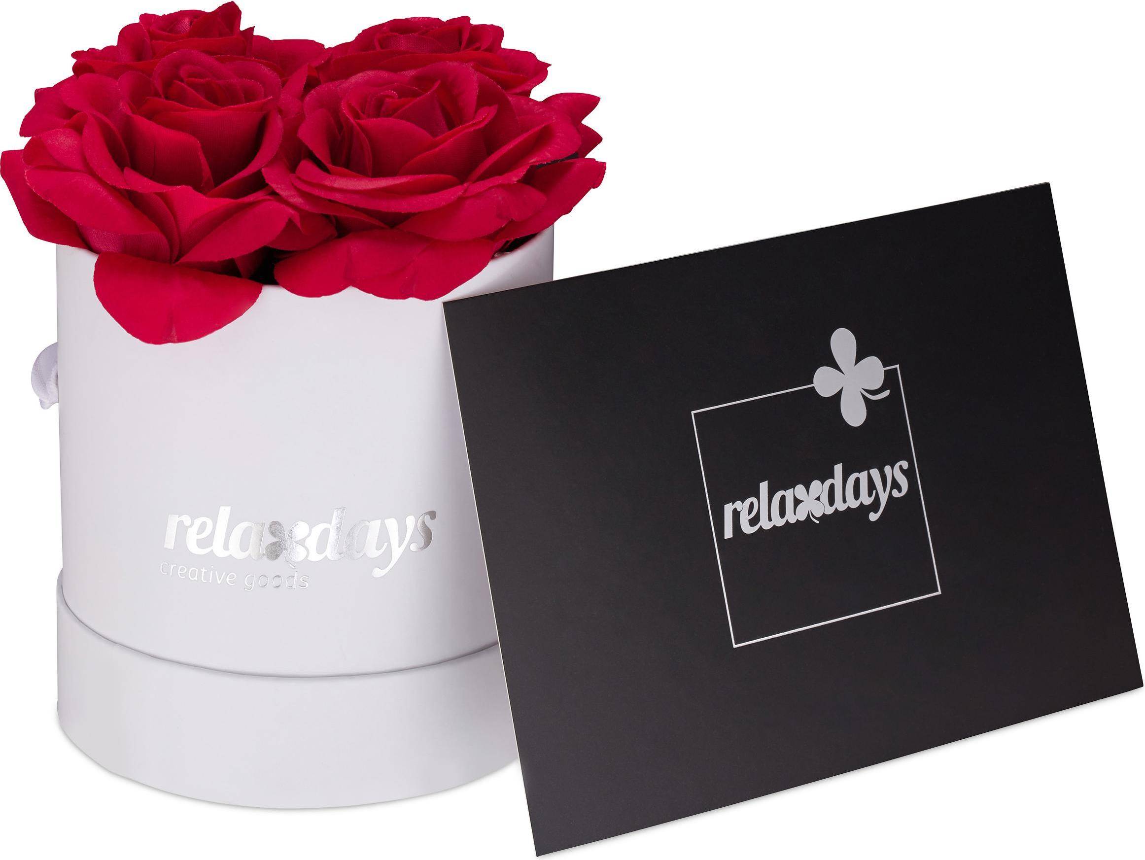 Relaxdays Weiße Rosenbox Rund 4 Rosen