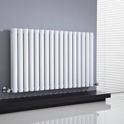 White Horizontal Double Oval Panel Designer Radiator