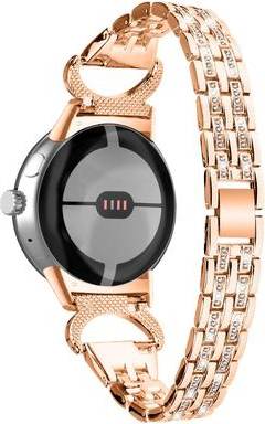 Google Pixel Watch Rhinestone Décor Metal Strap Rose Gold