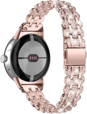 Google Pixel Watch Rhinestone Décor Metal Strap Rose Pink