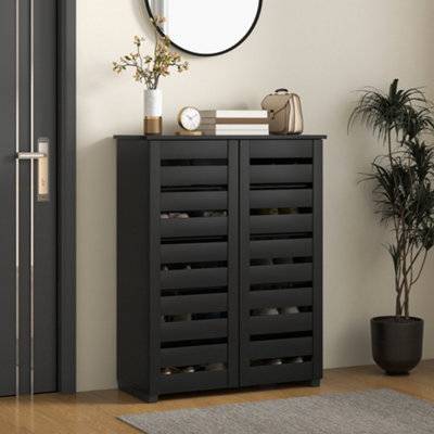 Homcom Storage Cabinet With Slatted Doors 15 Pairs Shoe Rack