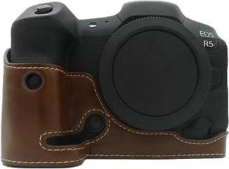 Canon EOS R5 R6 Leather Half Cover Coffee