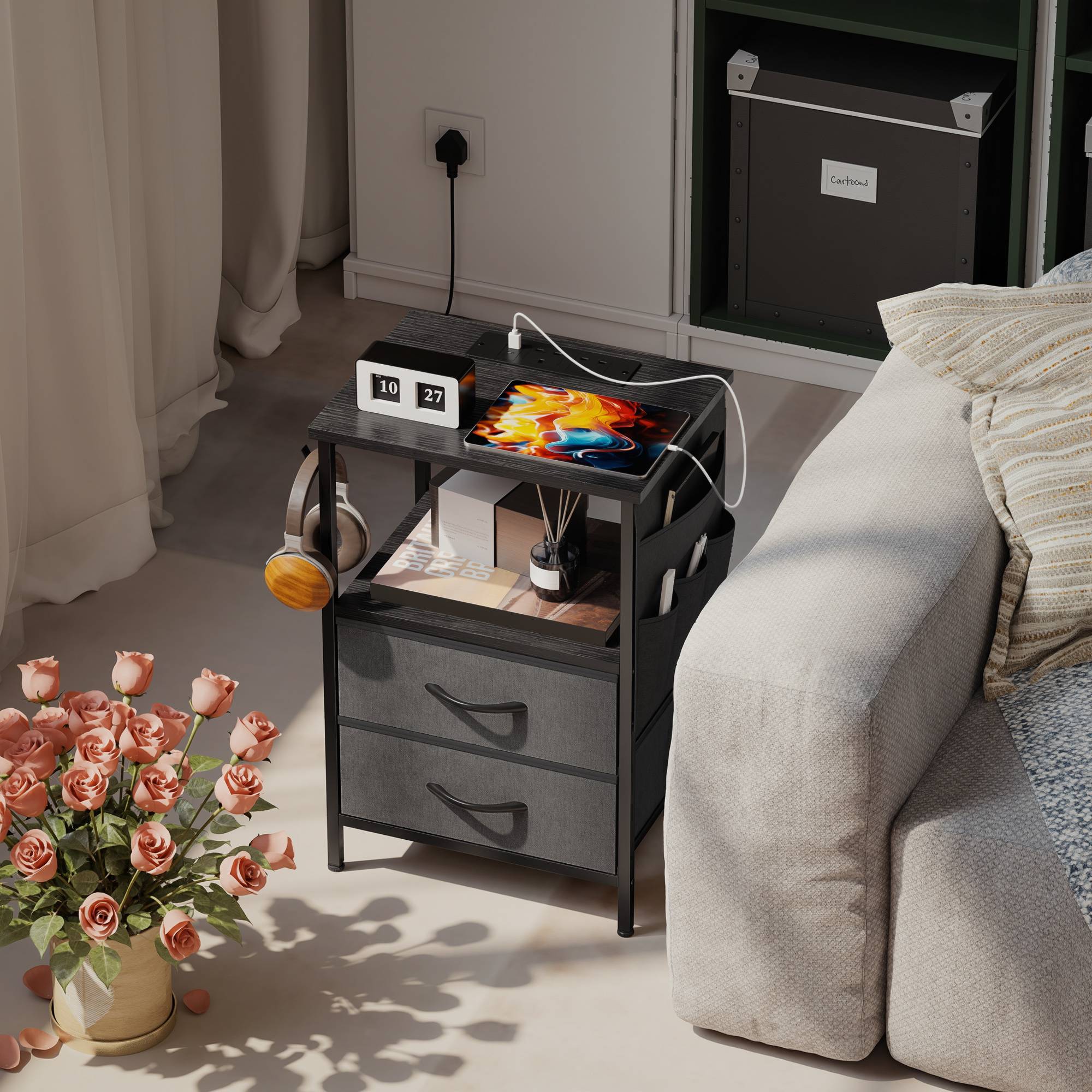 Homcom With Charging Station Bedside Table
