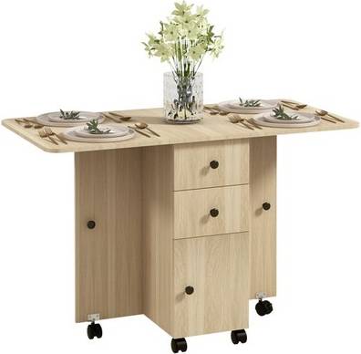 Homcom Folding Dining Drop Leaf With Drawers Table