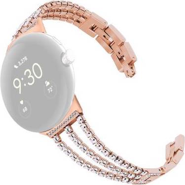 Google Pixel Watch Rhinestone Metal Strap Rose Gold