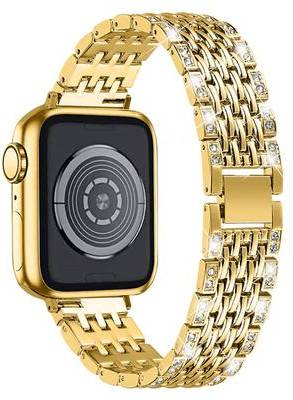 Apple Watch 45mm Two Row Rhinestone Décor Watch Strap Gold