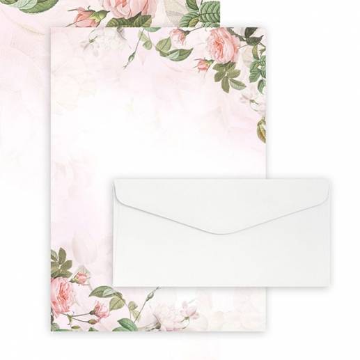 Blomster Brevpapper A4 Rosa Blomster Inkl Kuvert 20 Ark