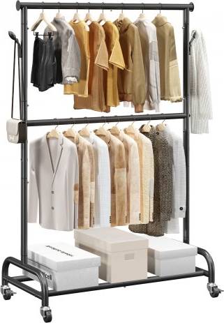 VEVOR Rolling With Adjustable Crossbar Side Hooks Clothes Rack