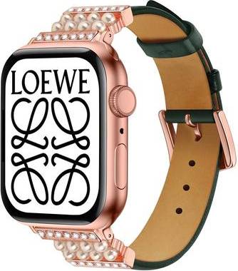 Apple Watch 41mm Rhinestone Décor Leather Strap