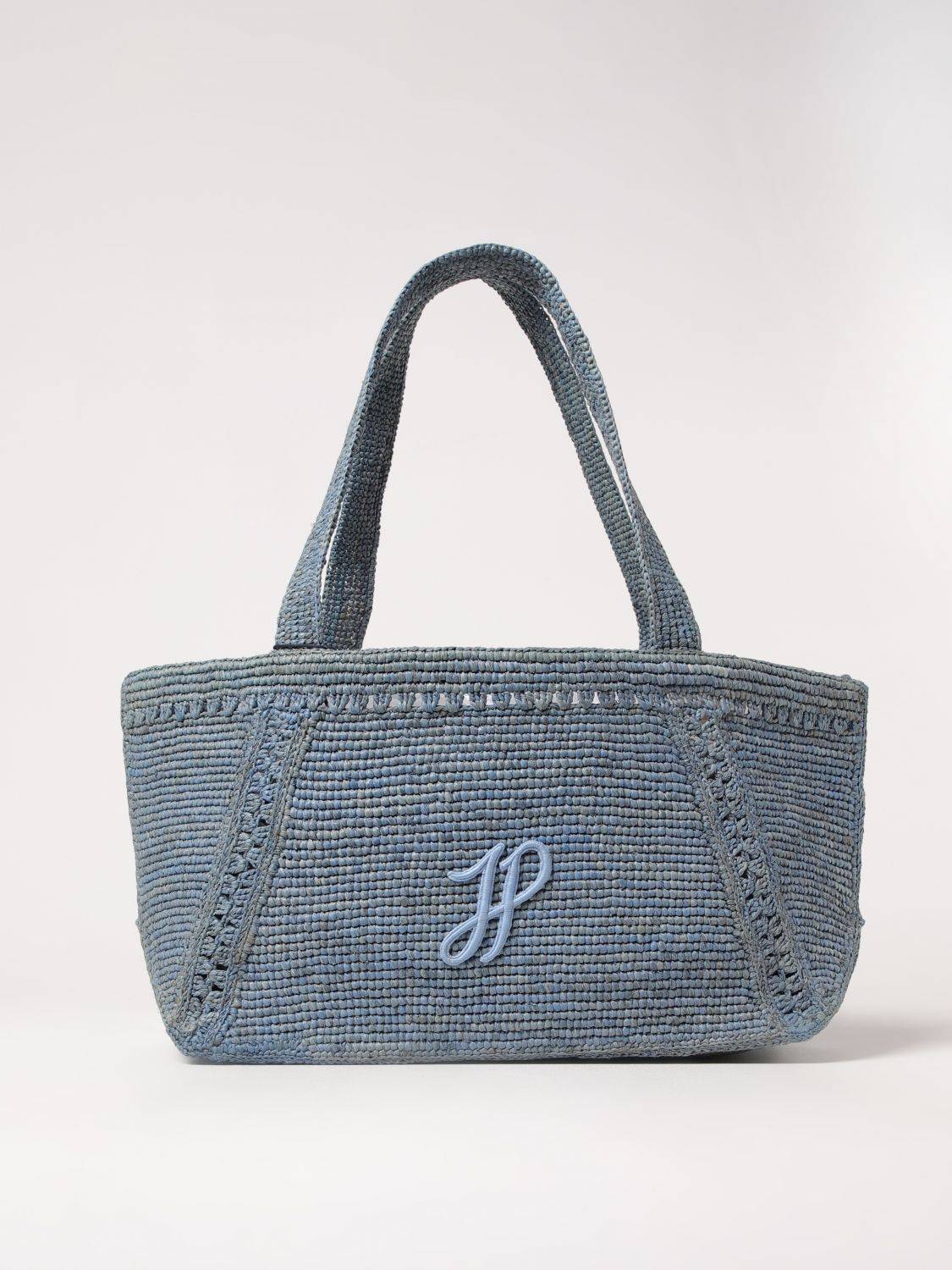 Patou Large Raffia Bag With Logo - Blue