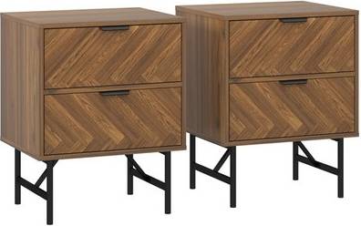 Walnut bedroom furniture Homcom Set Of 2 Walnut Bedside Table 2pcs