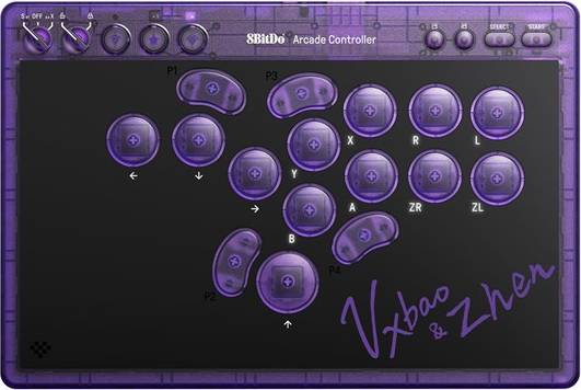 8Bitdo Transparent Purple Wireless Arcade Controller