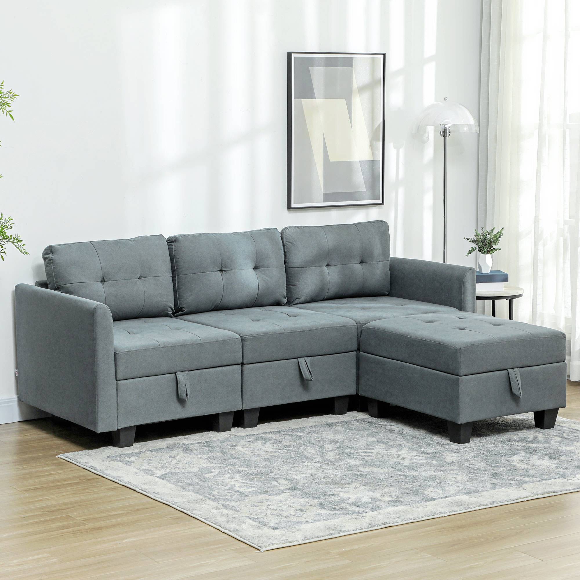 Homcom Tufted Modular Sectional With Storage Sofa