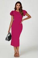 FS Collection Ruffle Sleeve Bodycon Midi Dress - Fuchsia