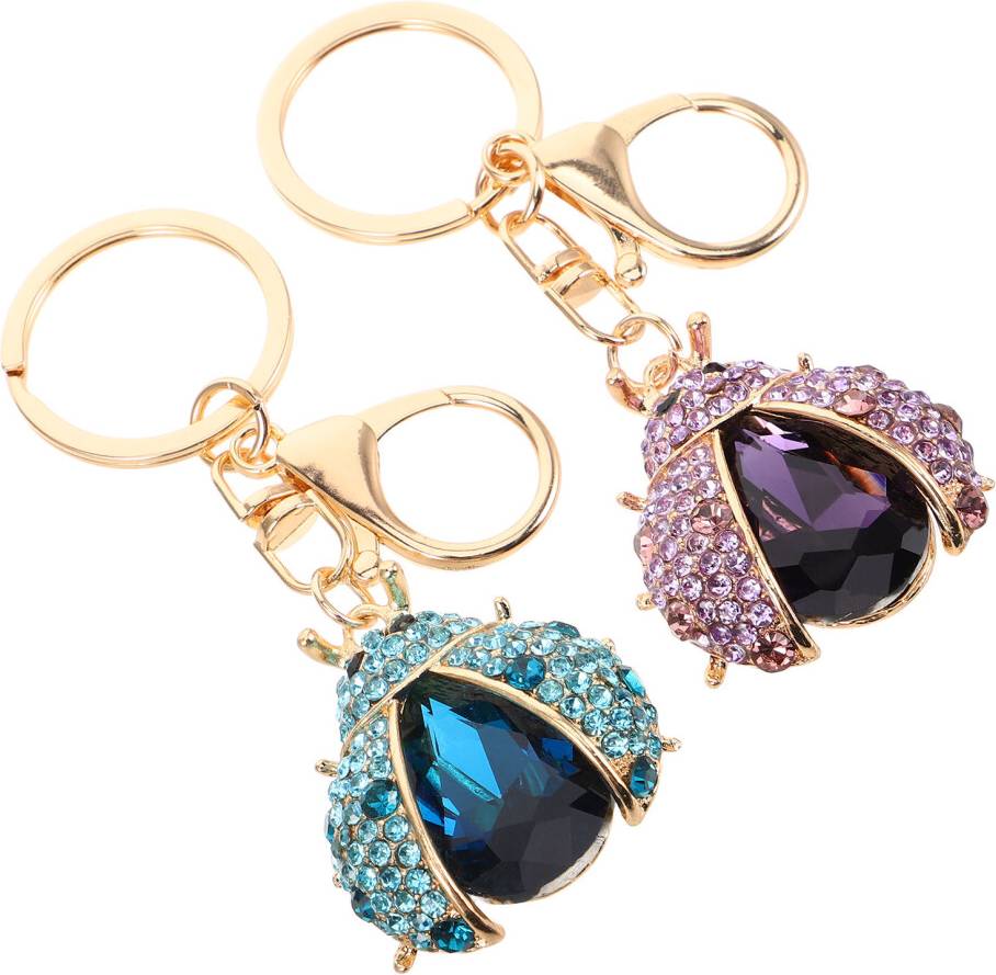 Happyyami Rhinestone Metal Ladybug Keychain Assorted Color
