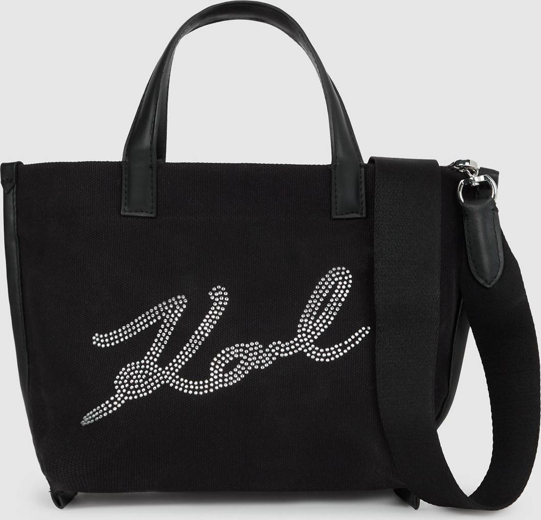 Karl Lagerfeld Signature Mini Rhinestone Shopper - Black