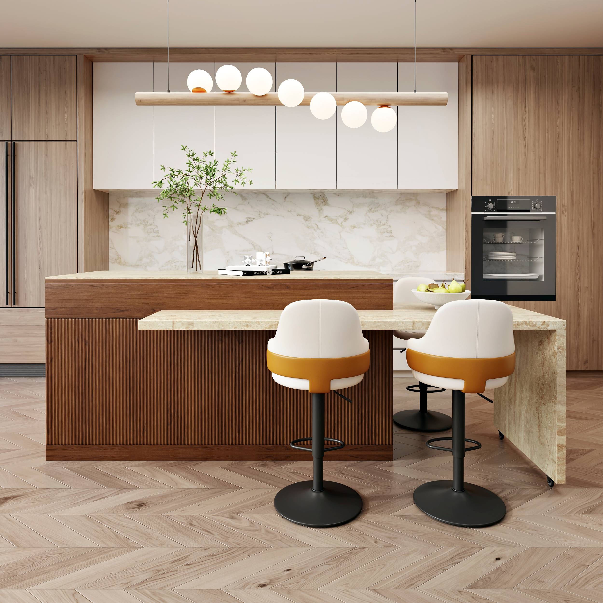 Homary Extendable Walnut Kitchen Island With Doors Drawers Marble Pattern