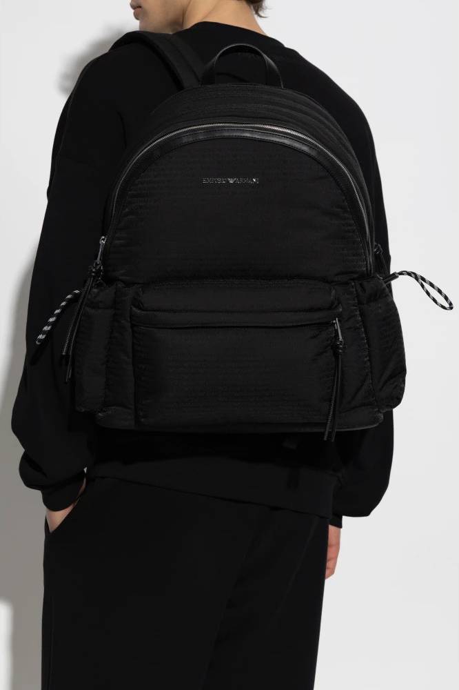 Emporio Armani Round Nylon Backpack With Monogram Lettering