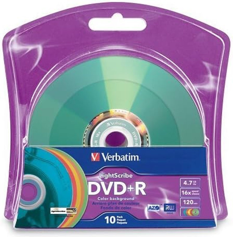 Verbatim 16x DVD+R Lightscribe Assorted Color Blank Media 10 Pack
