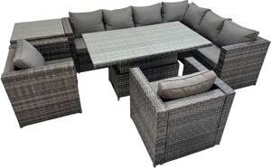 Rattan lounge Fimous 8 Seater Rattan Height Adjustable Rising Lifting Table with 2 Chairs Outdoor Lounge Set