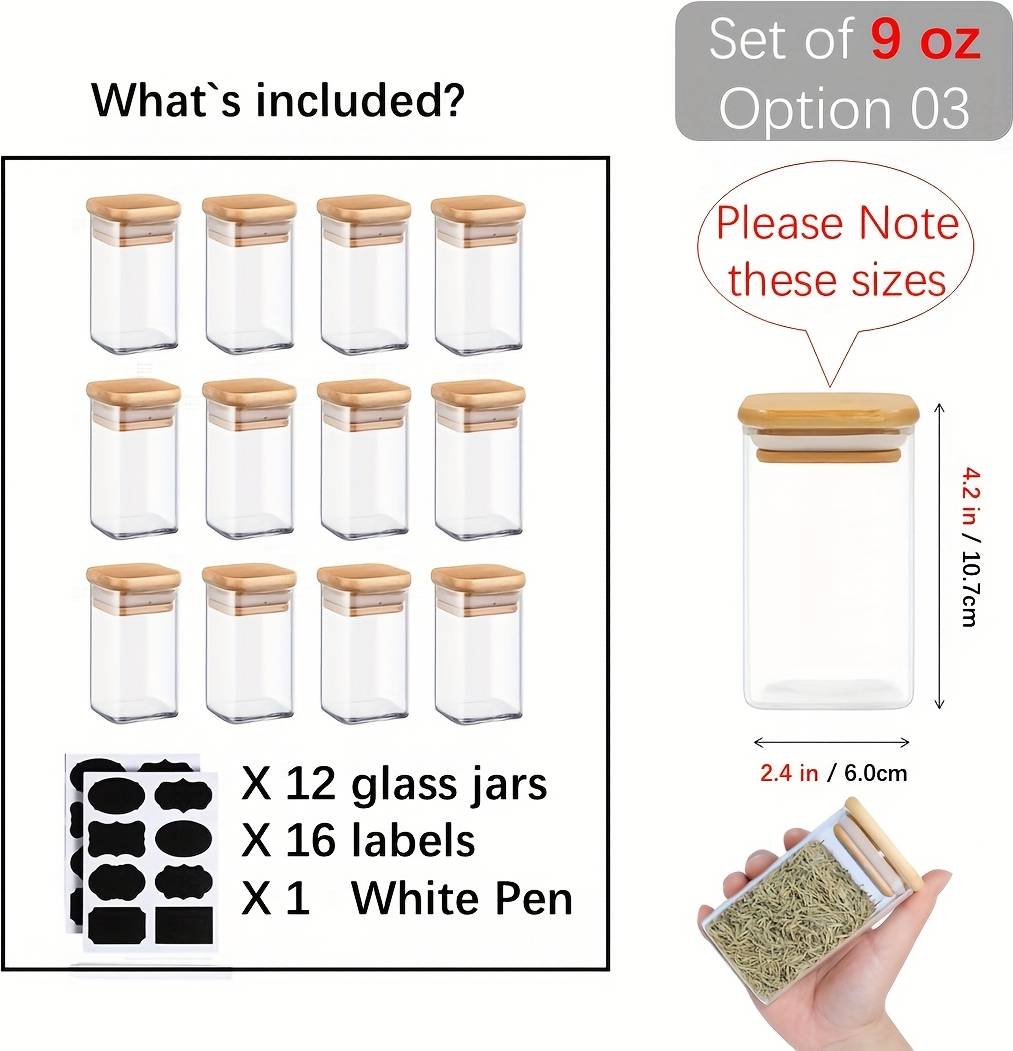 Spice jars Temu 12 Packs Square Spice Glass Jars Set With Labels Kitchen Container