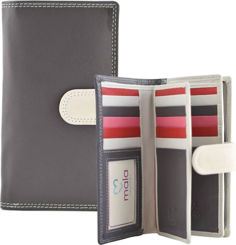 Mala Leather Rfid Large Tab Purse - Grey/Pink