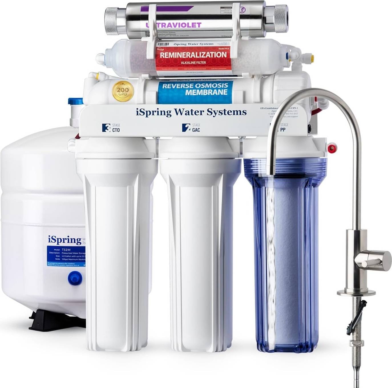 Uv water filter iSpring Water Systems Rcc2ak-uv 200 Gpd 7-Stage Ro System