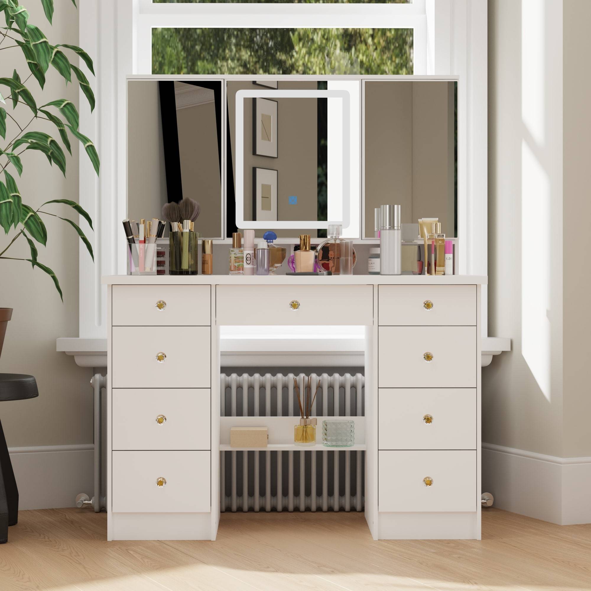 Vanity makeup table FAMAPY Makeup Vanity With Adjustable LED Mirror Dressing Table