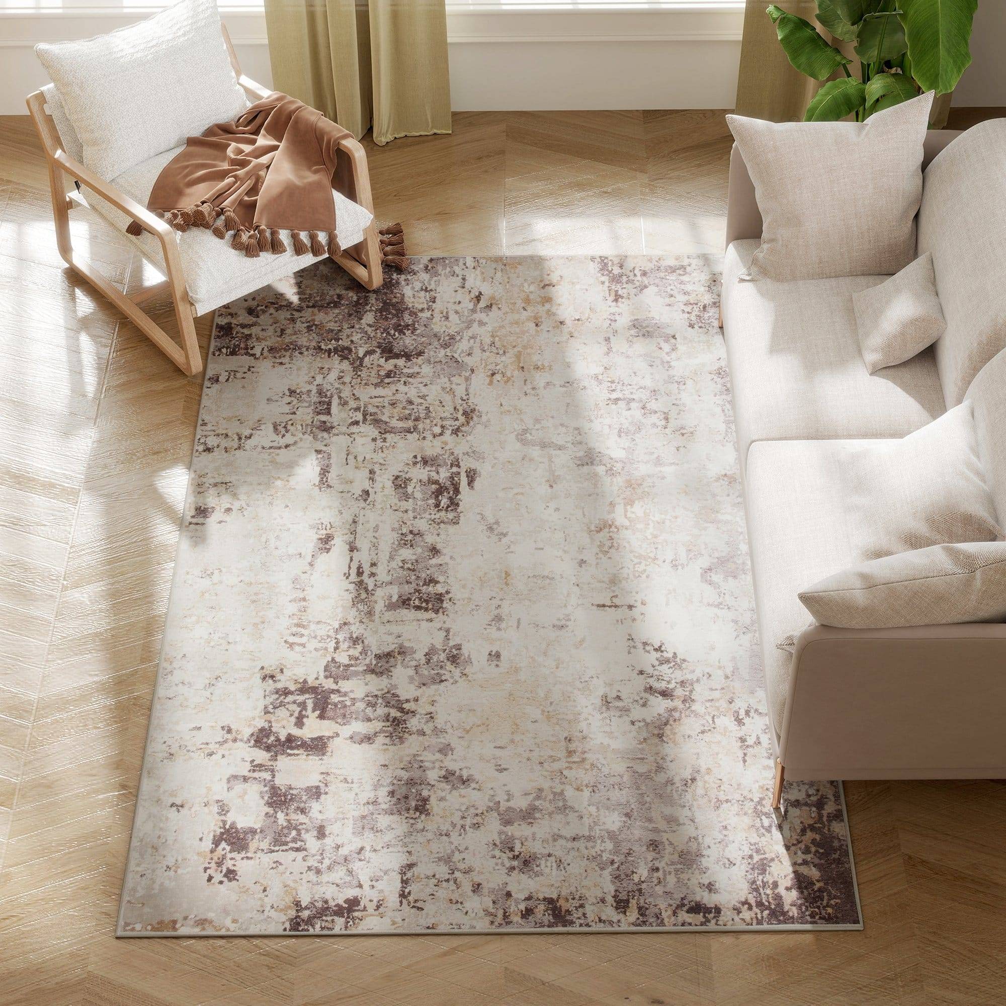 Homcom Area Rug 4x6 Machine Washable Distressed Mixed Brown