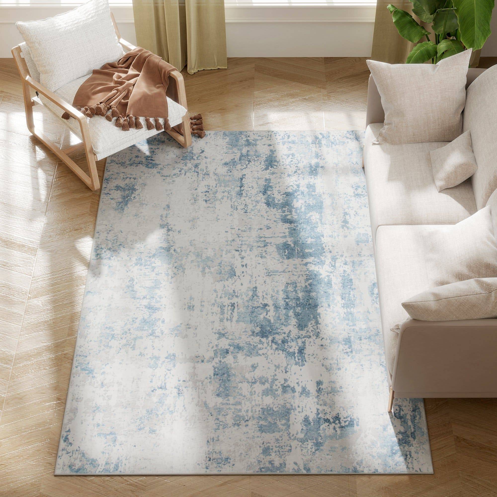 Homcom Area Rug 4x6 Machine Washable Abstract Floor Cover Blue