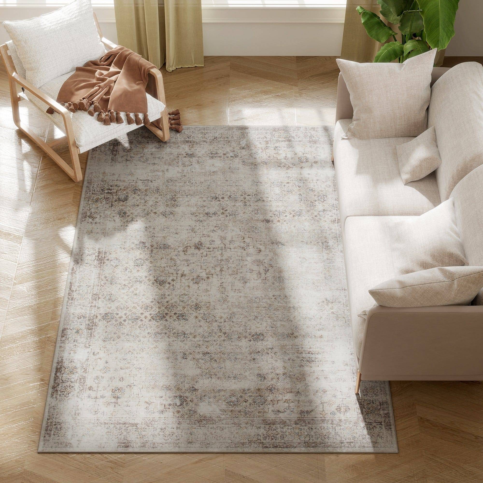 Homcom Area Rug 4x6 Non Slip Traditional Light Mixed Brown