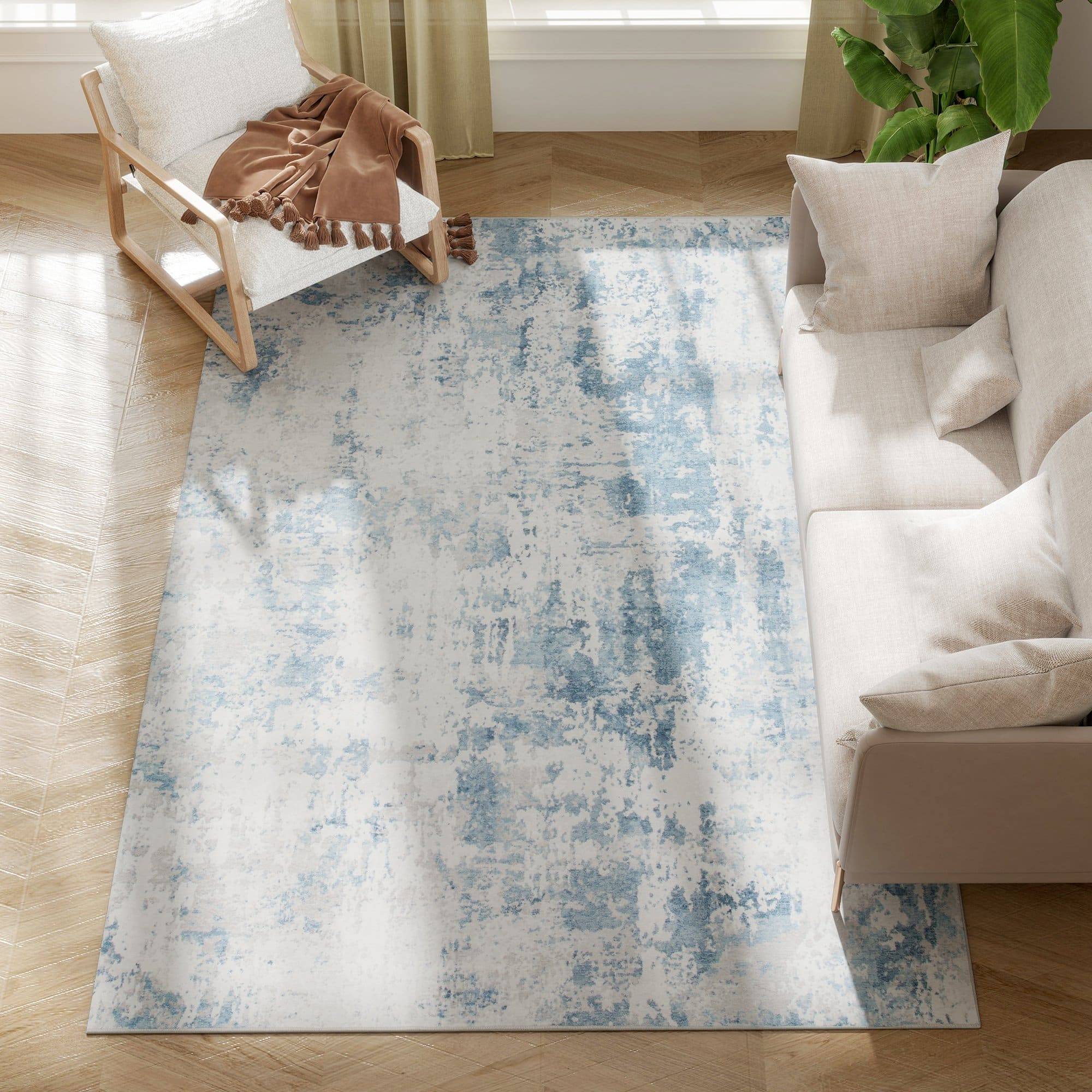 Homcom Area Rug 5x7 Machine Washable Abstract Floor Cover Blue
