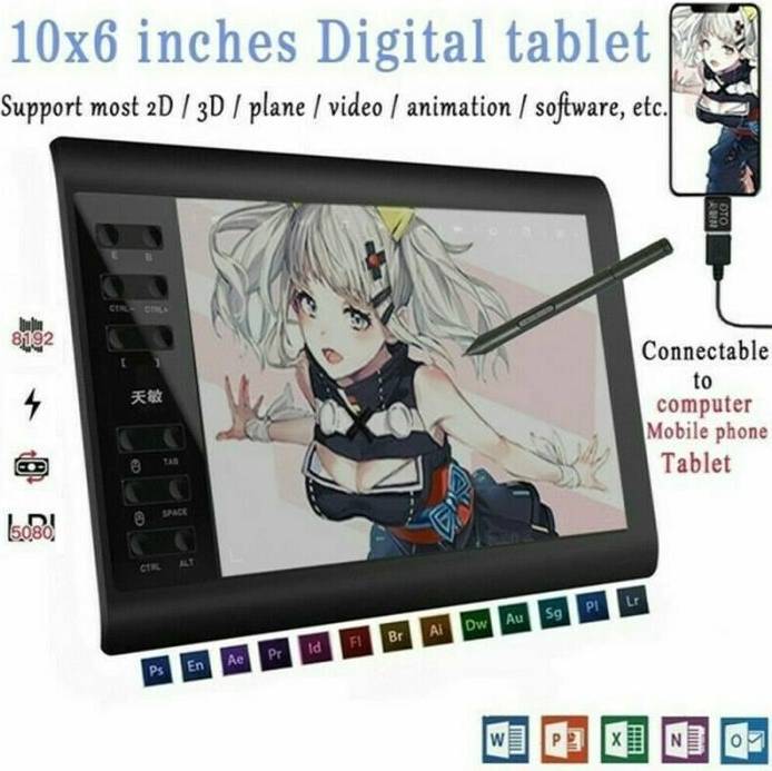 Keshen G10 10x6.25'' Graphics Drawing Tablet with 8192 Levels Digital Pen for MAC Windows Android System