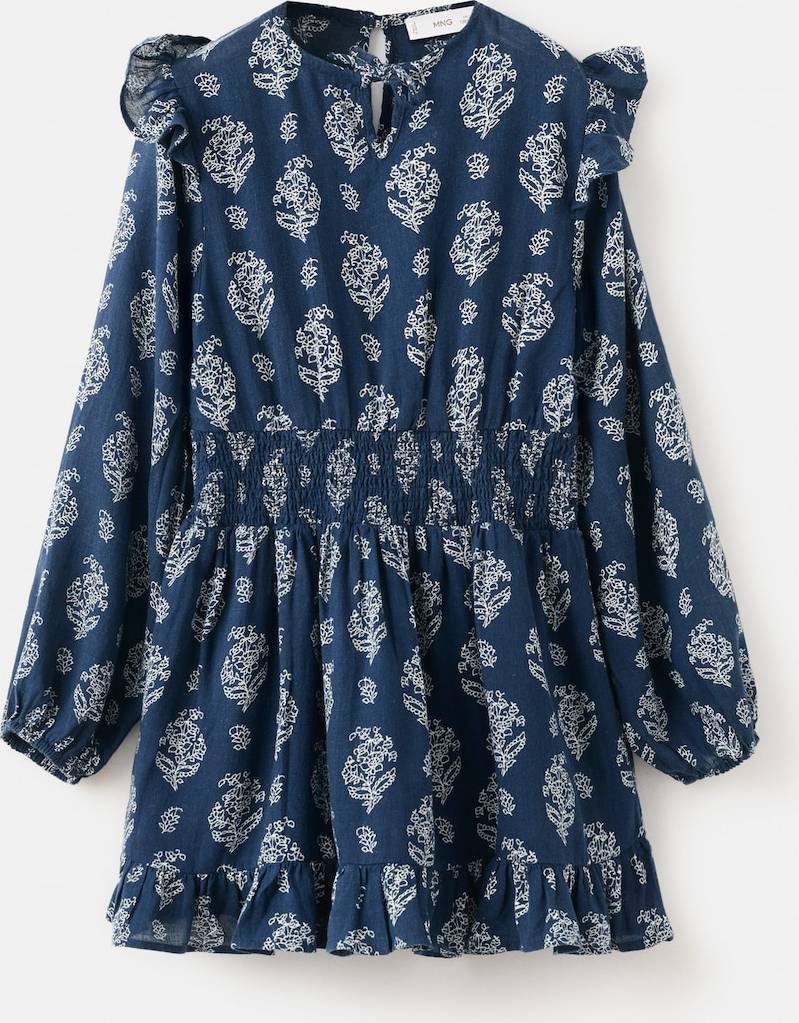 Mango Ruffled Printed Dress - Navy