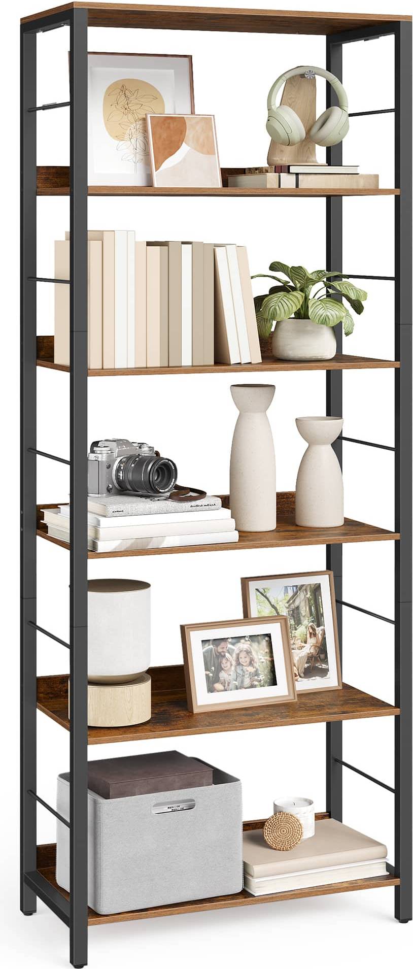 Songmics 5-Tier Standing Bookshelf Rustic Brown Ink Book Shelf