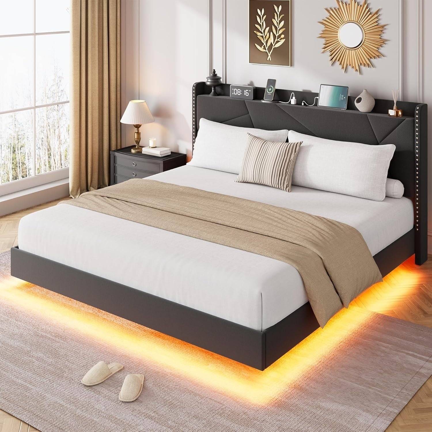 Led lights Garvee Floating Frame Bed with RGB LED Lights Frame Bed
