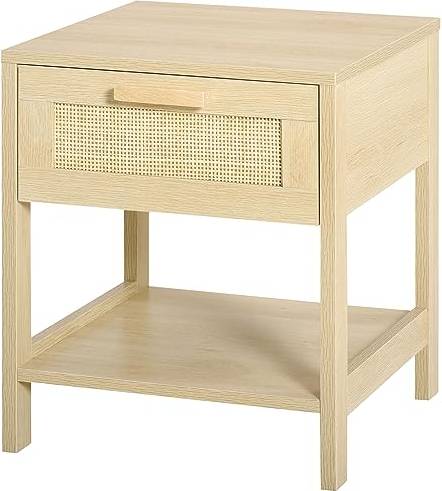 Homcom Nightstand With Rattan Drawer Bedside Table