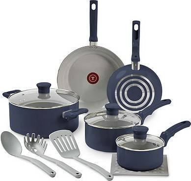T-fal Essentials Ceramic 12-pc Blue Cookware Set