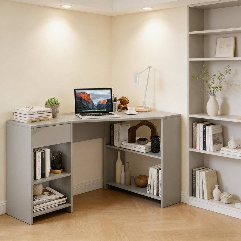 Corner computer desk with storage Inbox Zero Compact Corner L-Shaped Computer Writing Desk