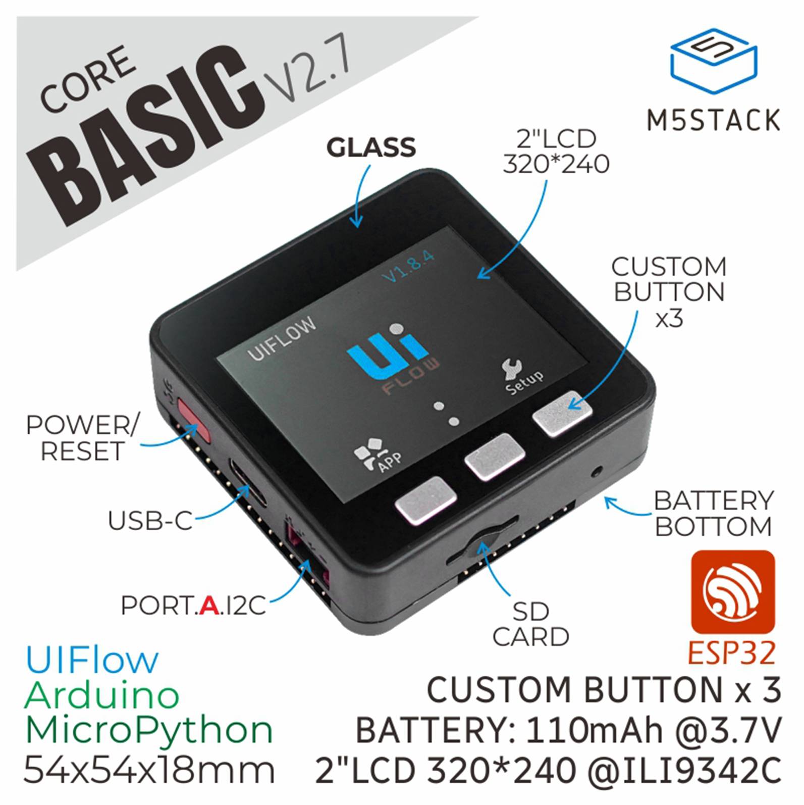 M5stack M5Stack ESP32 Basic Core LoT Development Kit V2.7