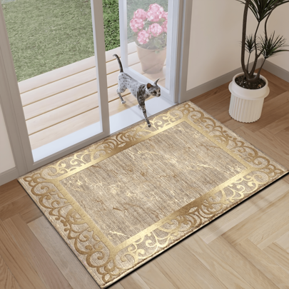 Shein Luxury Gold Abstract Printed Rug Faux Wool Mat