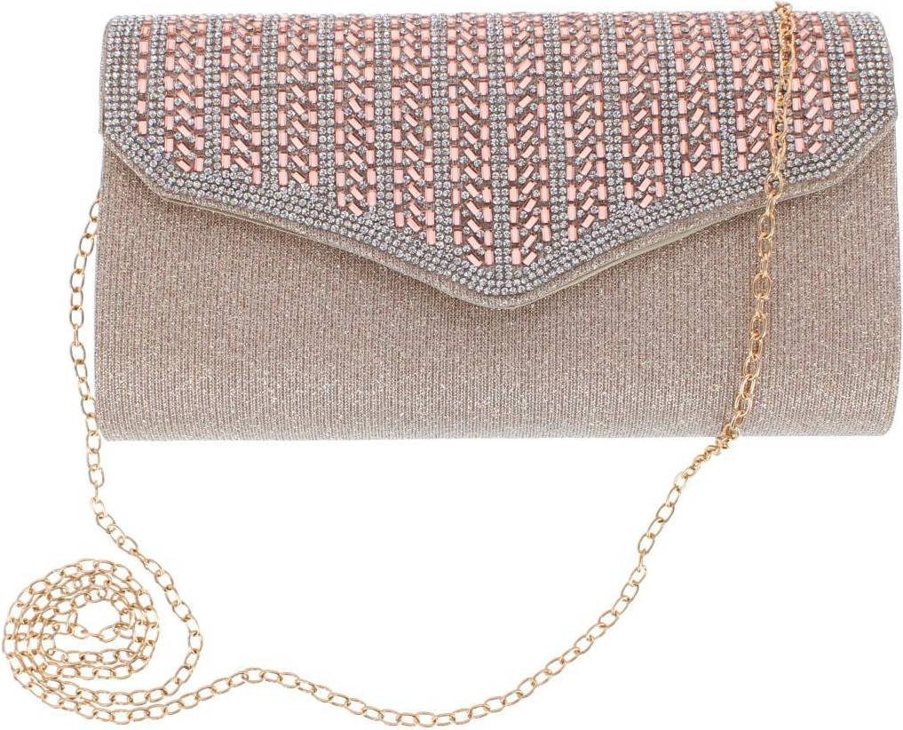 CTM Rhinestone Envelope Clutch Evening Handbag - Gold