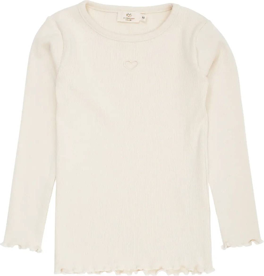 Copenhagen Colors Modal Rib Ls Tee Heart Hole Pattern - Cream