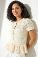 Roman Textured Embroidery Buttoned Knit Top - Ivory