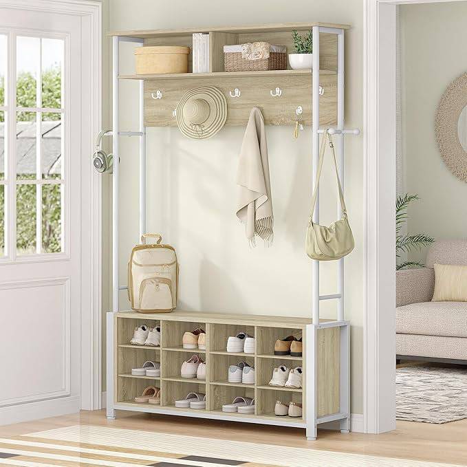 Coat Rack with Shoe Storage and Bench