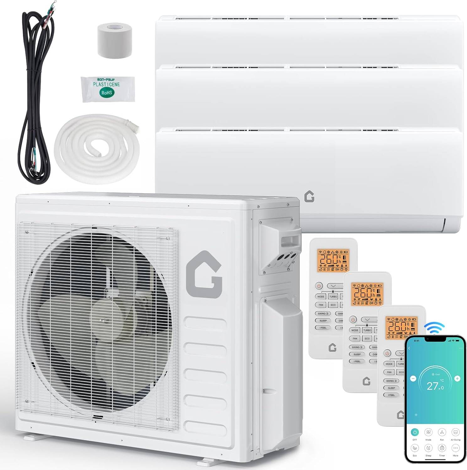 Split system air conditioner Garvee 28K BTU 3 Zone Mini Split AC Heating System