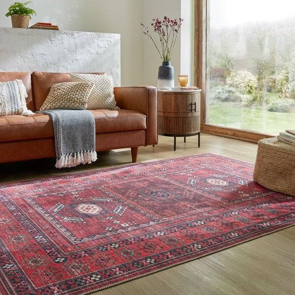 Dunelm Kasra Traditional Washable Rug Red