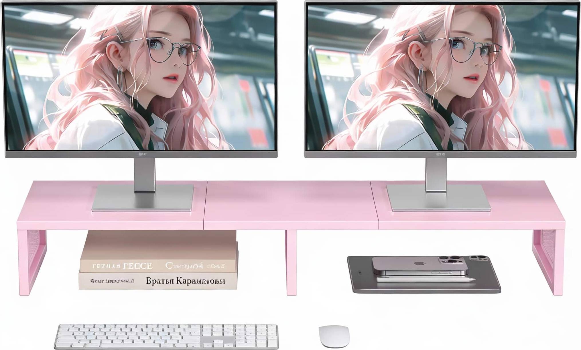 Dual Monitor Stand Riser Pink