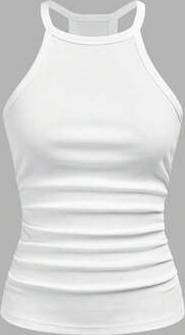 Shein Spring Summer New Casual Basic Versatile Solid White Ribbed Crew Neck Racer Tank Top